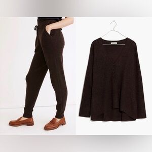 Madewell Asherton Waffle Knit Brown Pants & Henley Sweater Set